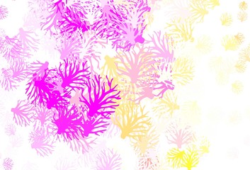 Fototapeta na wymiar Light Pink, Yellow vector elegant pattern with leaves.
