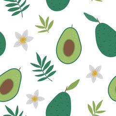 Vector avocado seamless pattern. Jungle fruit repeat background. Hand drawn flat exotic texture. Bright childish healthy tropical summer food digital paper..