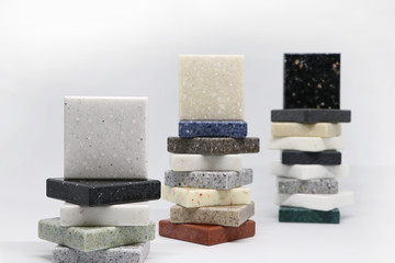 Surface of stone texture, Front view of color samples stone, Acrylic solid material for interior design.