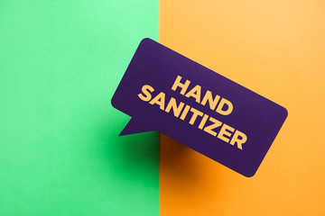 Hand Sanitizer on a speech bubble.