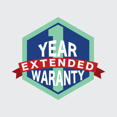 1 Year Warranty Label With Ribbon Logo Vector Illustration