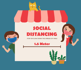 Coronavirus 2019 - Maintain Social Distancing Vector. Stop Or Slow Down The Spread Of Virus.