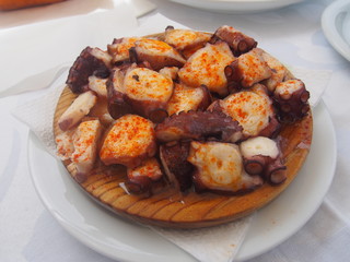 Pulpo well known as popular traditional food in Galicia, Spain, Camino de Santiago, Way of St. James, Journey from Pontevedra to Monasterio de Armenteira, Portuguese way, Portugal