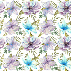 Watercolor Hand Drawn Floral Seamless Pattern for wallpaper, paper, fabric, wedding, invitations, cards, print, etc.