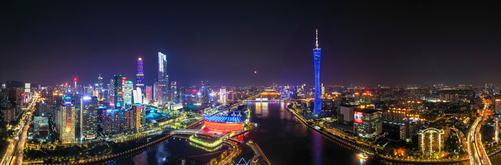 Fototapeta na wymiar Aerial photo of night view of CBD skyline in Guangzhou, China