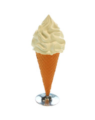Vanilla ice cream scoop with cone isolated on white background
