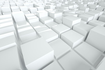 Abstract white background made of cubes, modern graphic design. 3D render, 3D illustration. copy space.