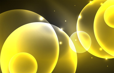 Neon shiny transparent glowing circles with light effects. Techno futuristic vector abstract background For Wallpaper, Banner, Background, Card, Book Illustration, landing page