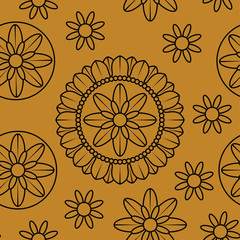 oriental seamless decorative mandala pattern with floral and geometric ornament. traditional ethnic turkish, indian, islamic, motifs. brown backdrop.