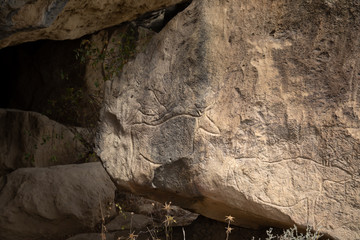 Tourist attraction of Baku prehistoric petroglyphs. Gobustan, Azerbaijan.