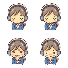 テレオペの女性・ネガティブな表情4種類（コールセンター業務・テレフォンオペレーター）