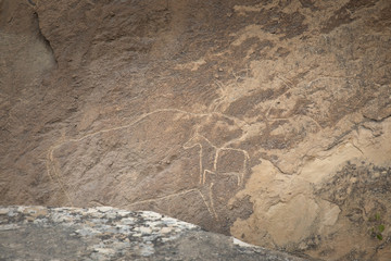 Tourist attraction of Baku prehistoric petroglyphs. Gobustan, Azerbaijan.