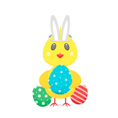 Obraz na płótnie Canvas Happy Easter colourful chick, eggs, bunny ears
