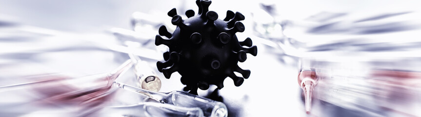 Worldwide pneumonia pandemic. The virus from China. Coronovirus molecule printed model on a 3D...
