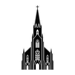 Detailed black silhouette of St. Joseph Church in Detroit, Michigan (United States) on a white background. Simple clipart, catholic temple vector icon
