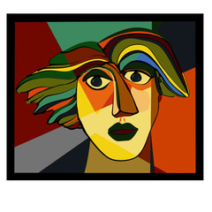 Colorful abstract background,cubism art style , head with hair in the wind
