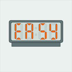 Vector image or picture of digital clock or alarm with orange letters showing text on the light grey background. Stylized word easy on digital or electronic device