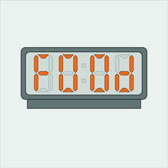 Vector image or picture of digital clock or alarm with orange letters showing text on the light grey background. Stylized word food on digital or electronic device