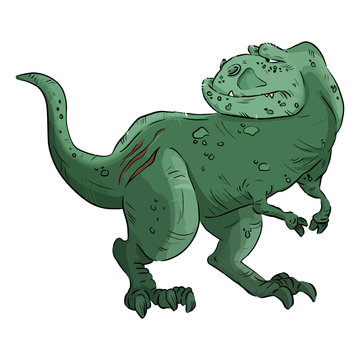 Cartoon dinosaur image. Cartoon image of an old cute comic style t-rex dinosaur. Tyrannosaurus rex dino hand drawn illustrration