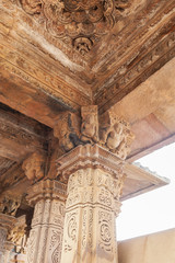 Stone carved erotic bas-relief Sculpture of love making in Kandariya Mahadeva Temple, Group of...