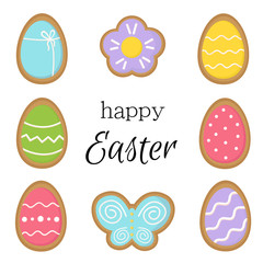 Happy Easter greeting card with tasty ginger bread cookies.