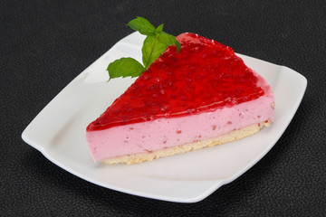 Soft Raspberry cheesecake served mint