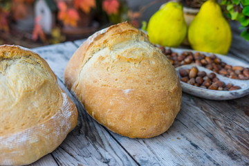 fresh big breads on the table, homemade food