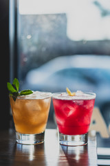 colorful cocktails in a window
