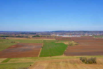 View at fields in a rural countryside at spring