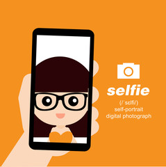 Cute cartoon character taking selfie