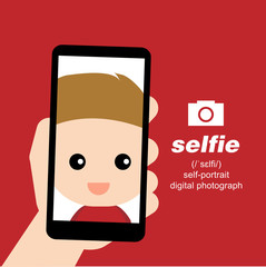 Cute cartoon character taking selfie