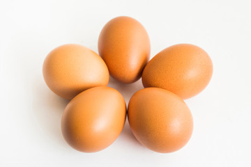 The five eggs on the isolated background
