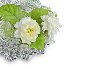 Thai jasmine white flower isolated on white background.This has clipping path.