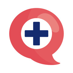medical cross symbol in speech bubble detaild style