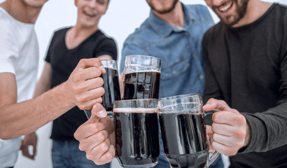guys with mugs of beer isolated on white background