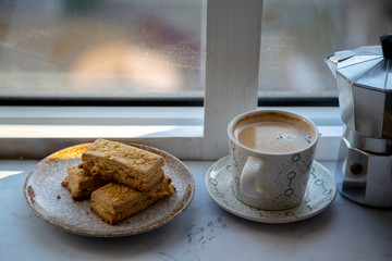 homemade almond  biscuit  and coffee