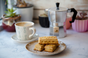 homemade almond  biscuit  and coffee