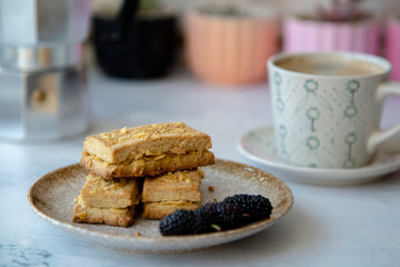 homemade almond  biscuit  and coffee