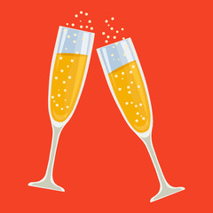 The clink of champagne glasses. Vector illustration.