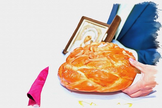 Bread and salt. Imitation of a picture. Oil paint. Illustration