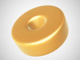 3D golden torus isolated on white background. Glamorous and luxury golden decoration element. Vector illustration of torus geometric shape.
