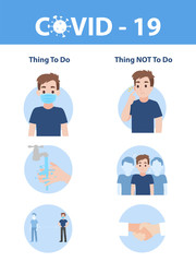Info graphic elements the signs and corona virus, Thing to do and thing not to do of COVID - 19, Health care concept.