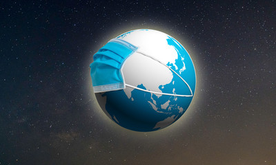 Fototapeta premium Concept of Earth globe with Mask, Save the Earth, During the epidemic covid-19