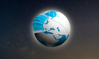 Concept of Earth globe with Mask, Save the Earth, During the epidemic covid-19