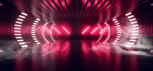 Sci Fi Futuristic Smoke Background Concrete Cement Purple Pink Electric Neon Led Laser Glowing Lights Dark Night Studio Showcase Hallway Warehouse Stage Podium Cyber 3D Rendering