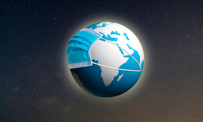 Concept of Earth globe with Mask, Save the Earth, During the epidemic covid-19