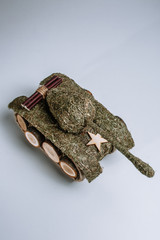 tank made of branches and grass. Eco-friendly toy