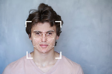 Face Biometrics, The concept of a new technology of face recognition on polygonal grid is constructed by the points of IT security and protection. Face detection and recognition of man.