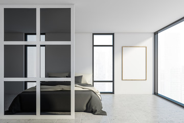Panoramic white and glass master bedroom, poster