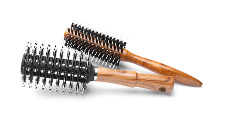 Hair brushes on white background